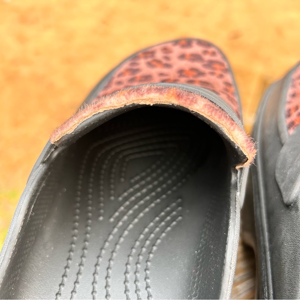 CROCS Women's Black and Leopard Platform Clogs - Picture 9 of 11